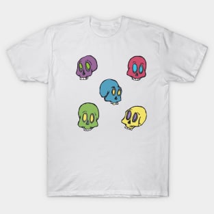 Skulls Color.  Purple, muted red, blue, green and yellow T-Shirt